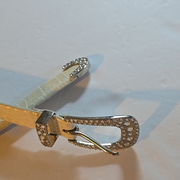 Liz Claiborne Cream Bling Leather Embossed Belt w/ Sparkle Rhinestones Sz.Medium - Picture 9 of 11